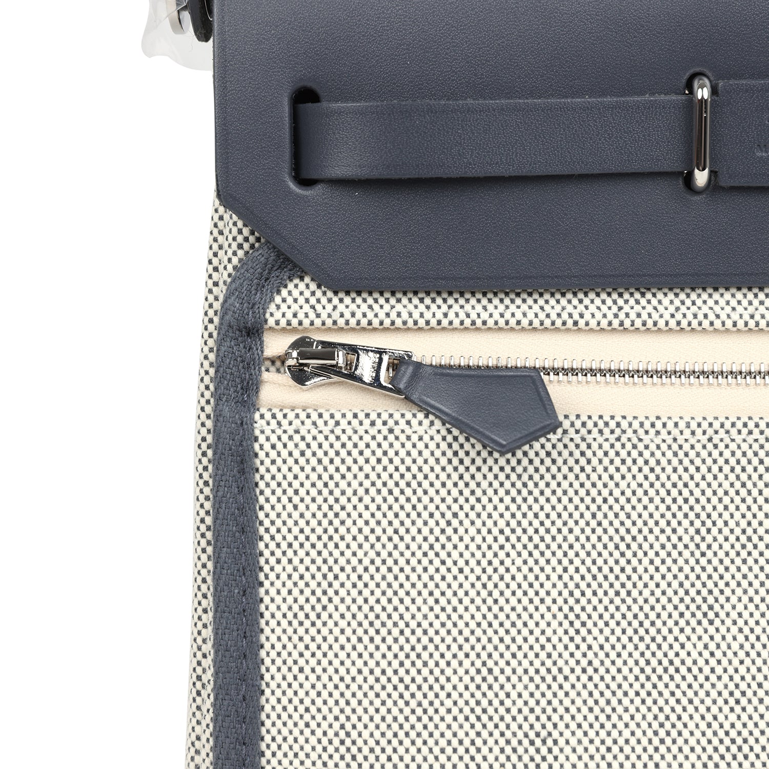 Hermes Herbag Zip 20 Mini Ecru and Ardoise Toile H Canvas and Ardoise Vache Hunter Palladium Hardware