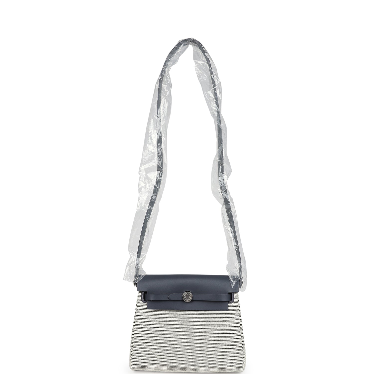 Hermes Herbag Zip 20 Mini Ecru and Ardoise Toile H Canvas and Ardoise Vache Hunter Palladium Hardware