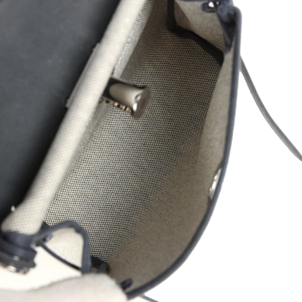 Hermes Herbag Zip 20 Mini Ecru and Ardoise Toile H Canvas and Ardoise Vache Hunter Palladium Hardware