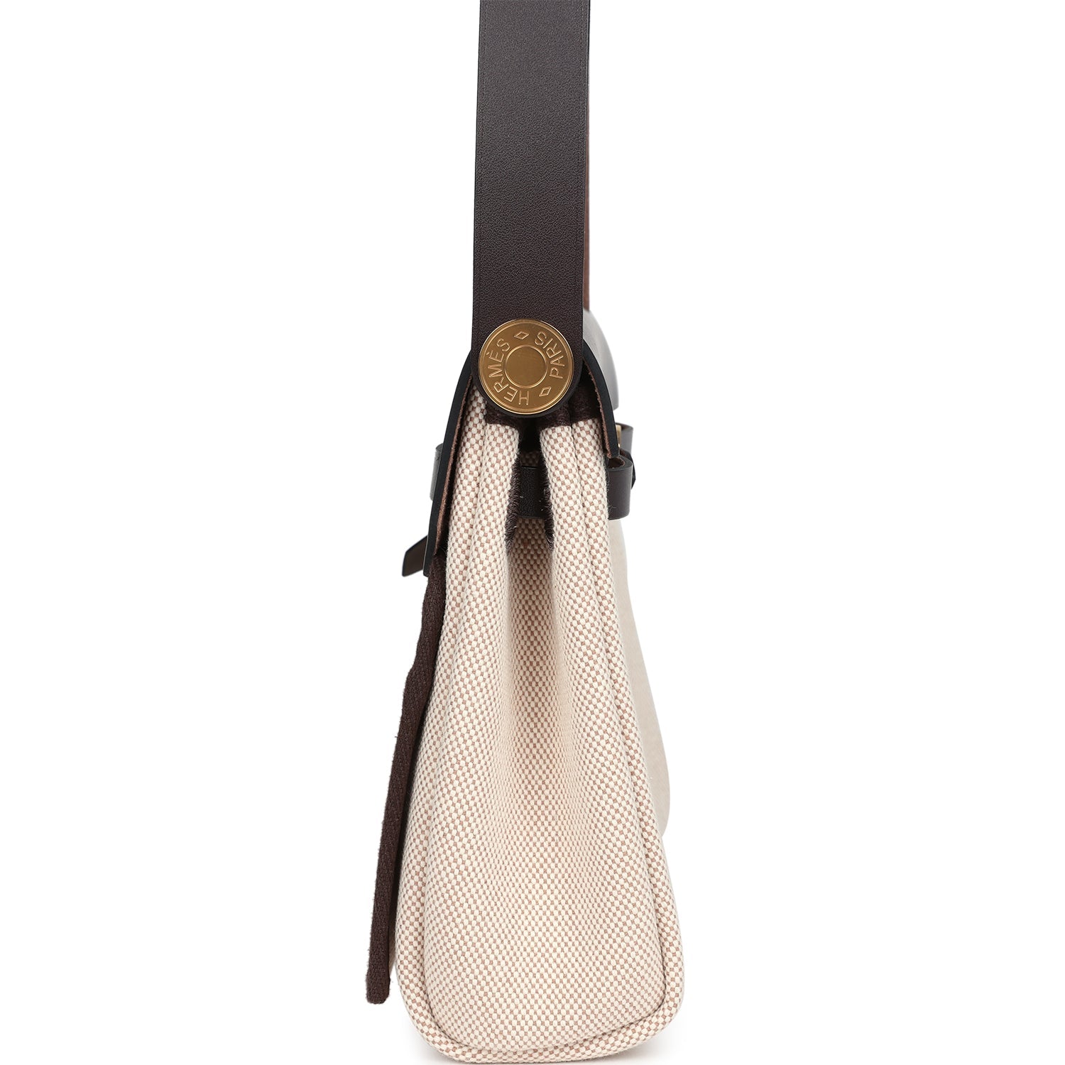 Hermes Herbag Zip 20 Mini Ecru and Beige Toile H Canvas and Ebene Vache Hunter Gold Hardware