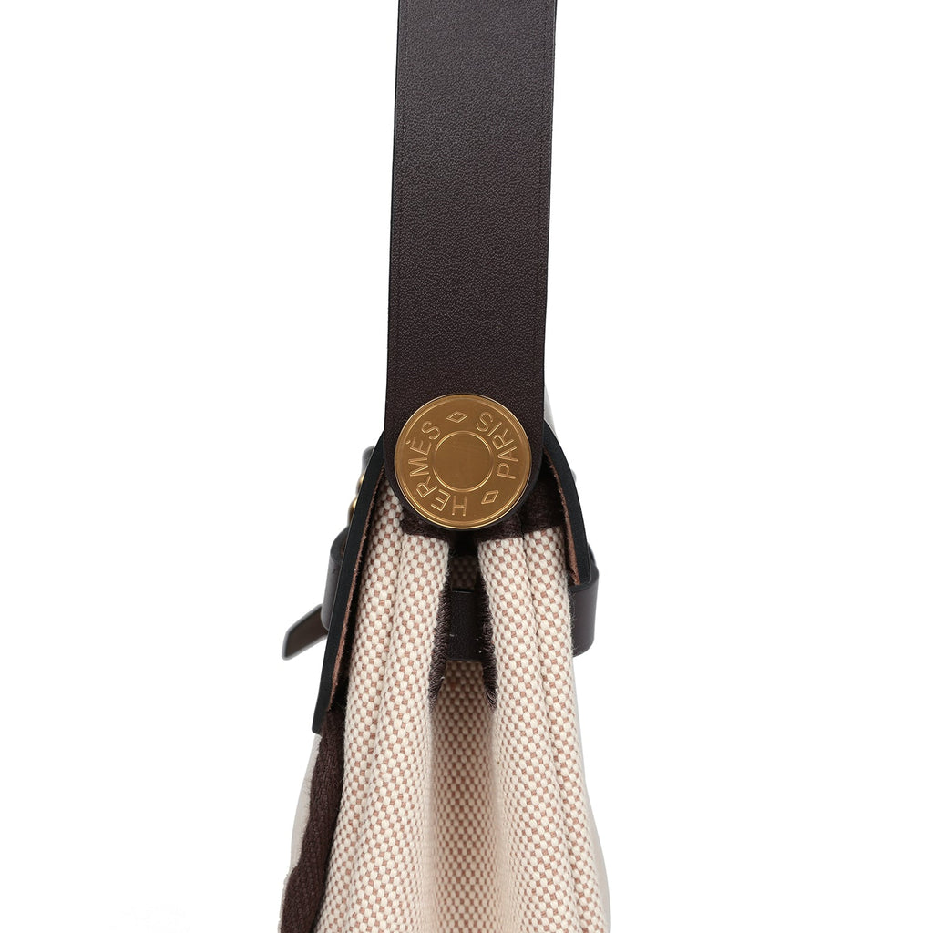 Hermes Herbag Zip 20 Mini Ecru and Beige Toile H Canvas and Ebene Vache Hunter Gold Hardware