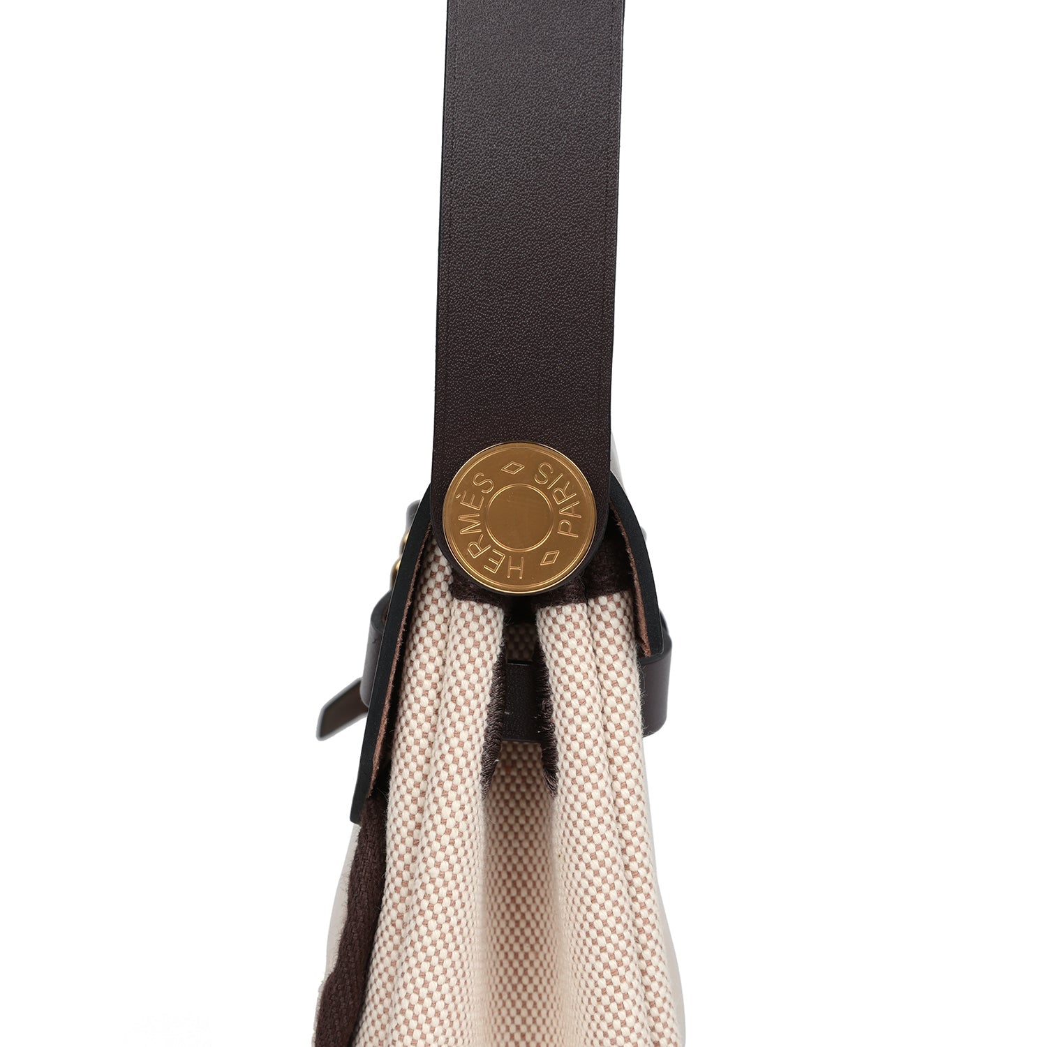 Hermes Herbag Zip 20 Mini Ecru and Beige Toile H Canvas and Ebene Vache Hunter Gold Hardware