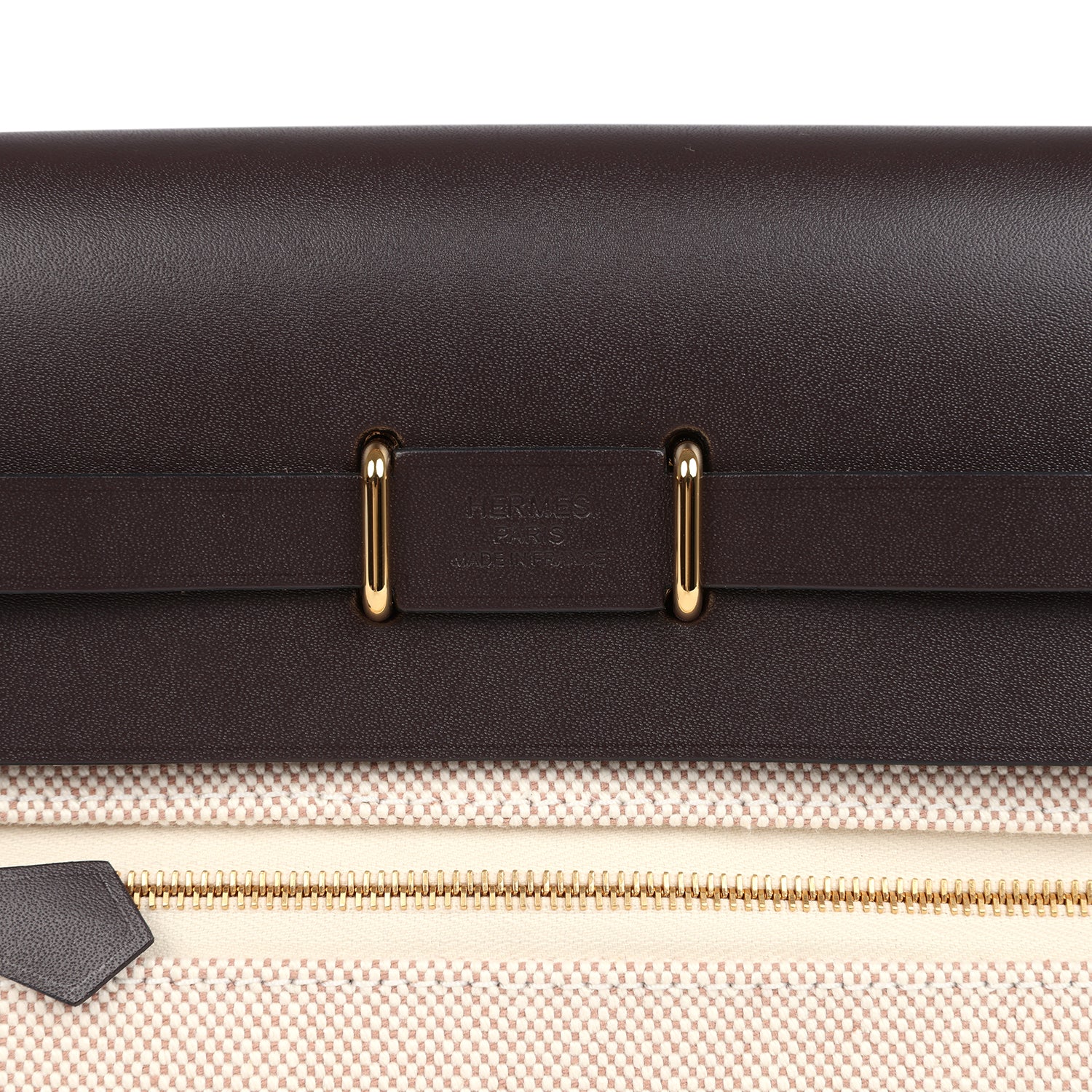 Hermes Herbag Zip 20 Mini Ecru and Beige Toile H Canvas and Ebene Vache Hunter Gold Hardware