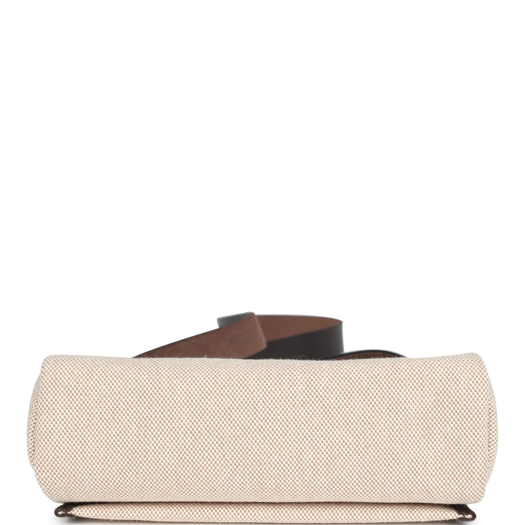 Hermes Herbag Zip 20 Mini Ecru and Beige Toile H Canvas and Ebene Vache Hunter Gold Hardware