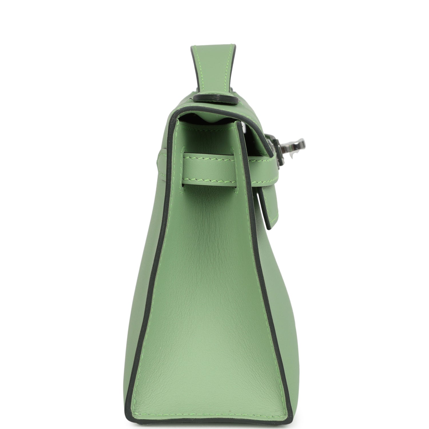 Hermes Kelly Pochette Vert Criquet Swift Palladium Hardware