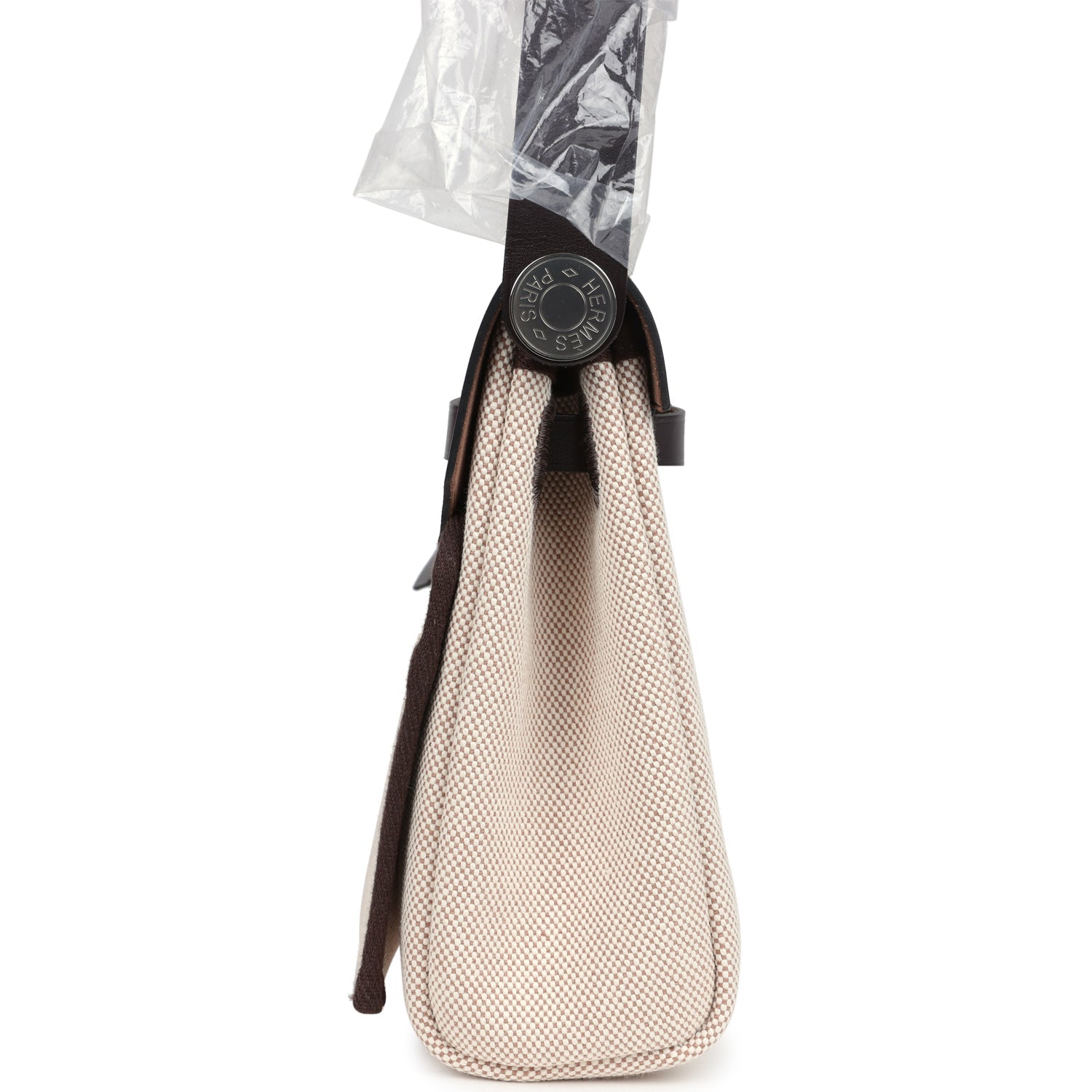 Hermes Herbag Zip 20 Mini Ecru and Beige Toile H Canvas and Ebene Vache Hunter Palladium Hardware