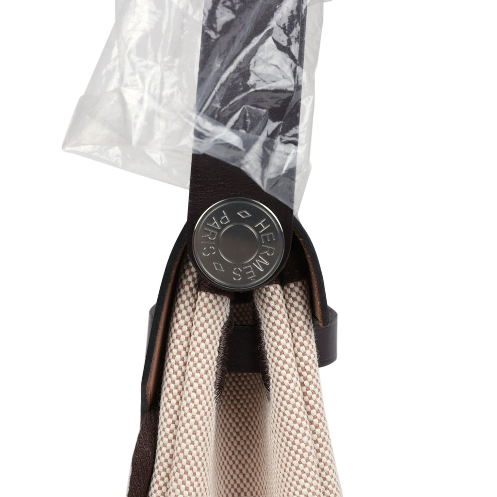 Hermes Herbag Zip 20 Mini Ecru and Beige Toile H Canvas and Ebene Vache Hunter Palladium Hardware