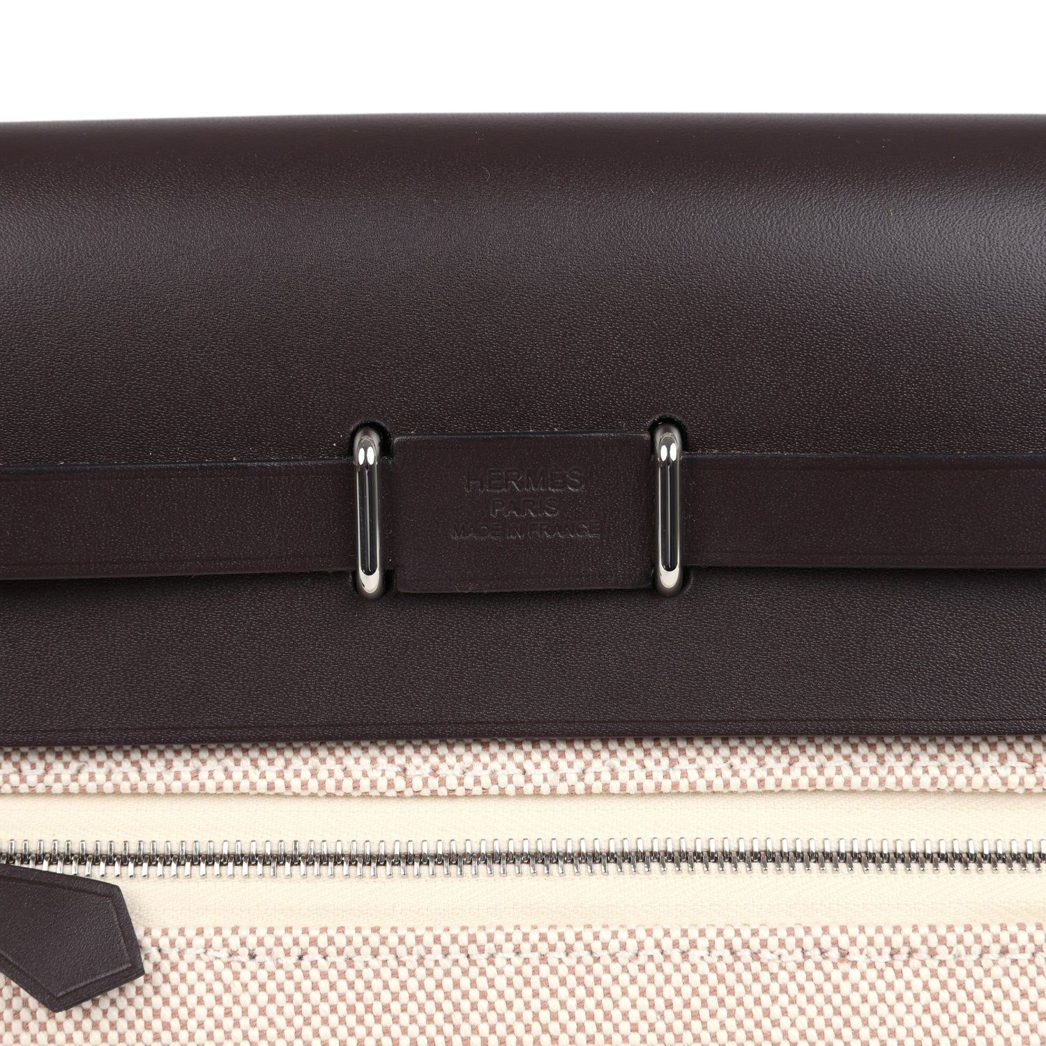Hermes Herbag Zip 20 Mini Ecru and Beige Toile H Canvas and Ebene Vache Hunter Palladium Hardware