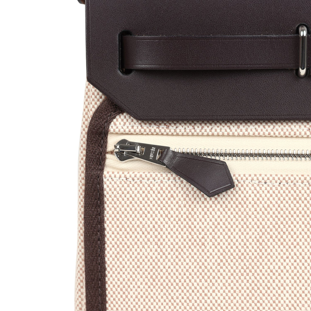 Hermes Herbag Zip 20 Mini Ecru and Beige Toile H Canvas and Ebene Vache Hunter Palladium Hardware