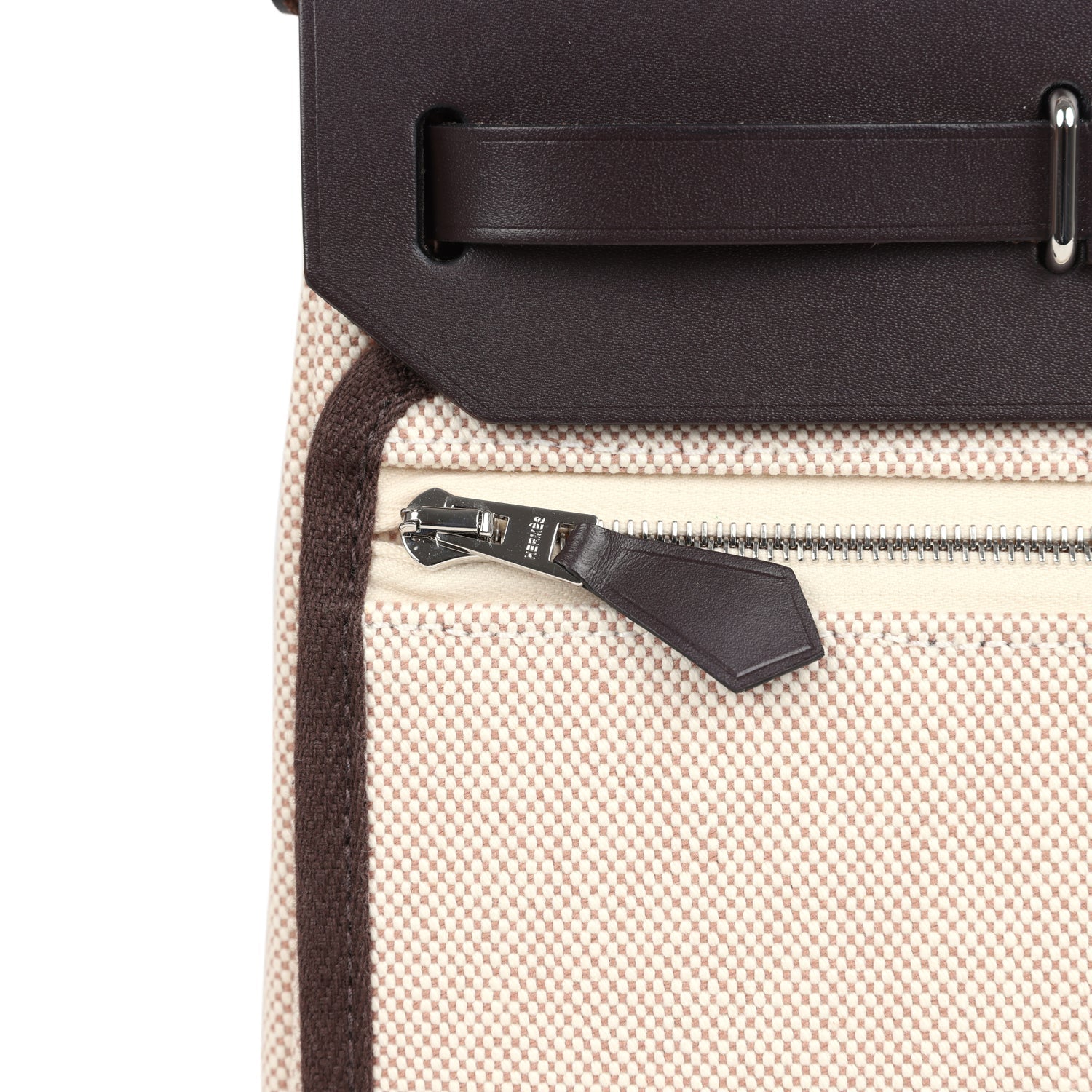 Hermes Herbag Zip 20 Mini Ecru and Beige Toile H Canvas and Ebene Vache Hunter Palladium Hardware