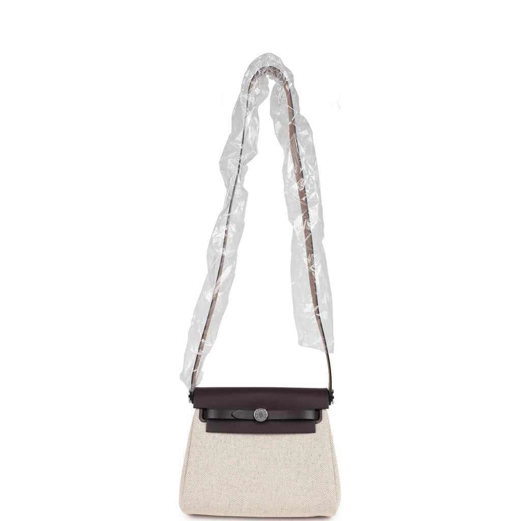 Hermes Herbag Zip 20 Mini Ecru and Beige Toile H Canvas and Ebene Vache Hunter Palladium Hardware