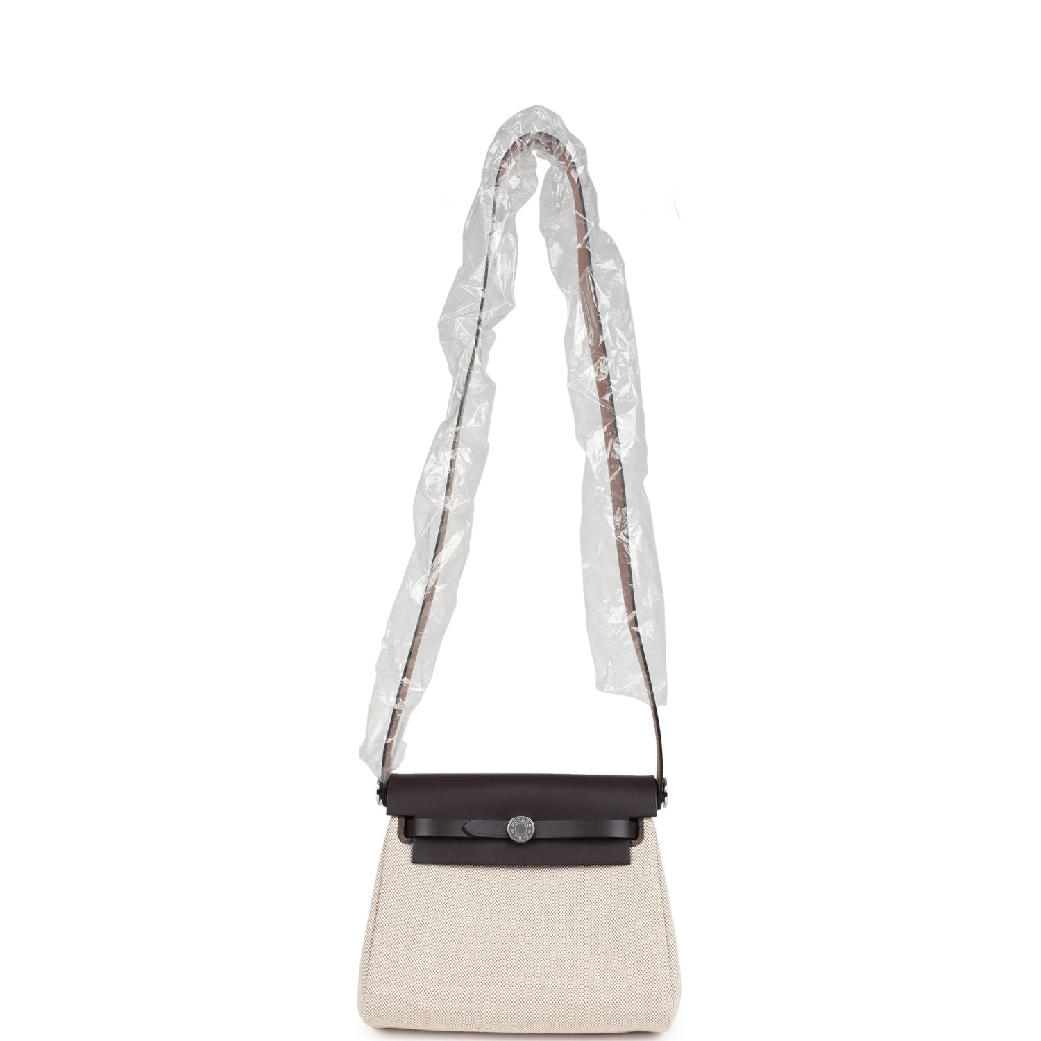 Hermes Herbag Zip 20 Mini Ecru and Beige Toile H Canvas and Ebene Vache Hunter Palladium Hardware