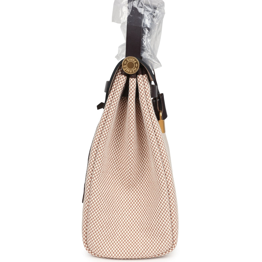 Hermes Herbag Zip PM 31 Ecru and Beige Toile H Ebene Hunter Gold Hardware