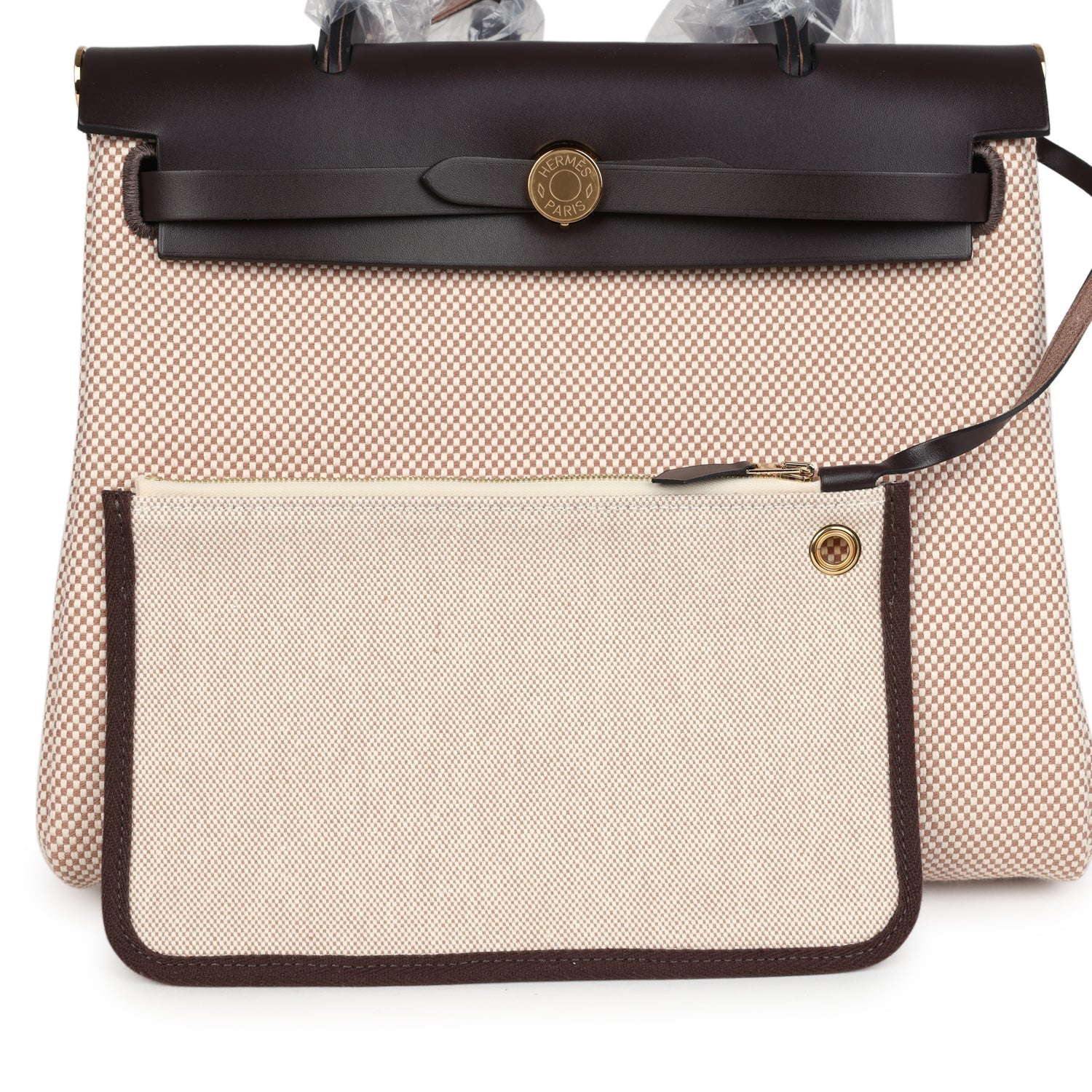 Hermes Herbag Zip PM 31 Ecru and Beige Toile H Ebene Hunter Gold Hardware
