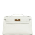 Hermes Kelly Pochette White Swift Gold Hardware