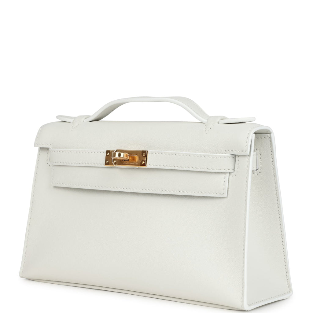Hermes Kelly Pochette White Swift Gold Hardware