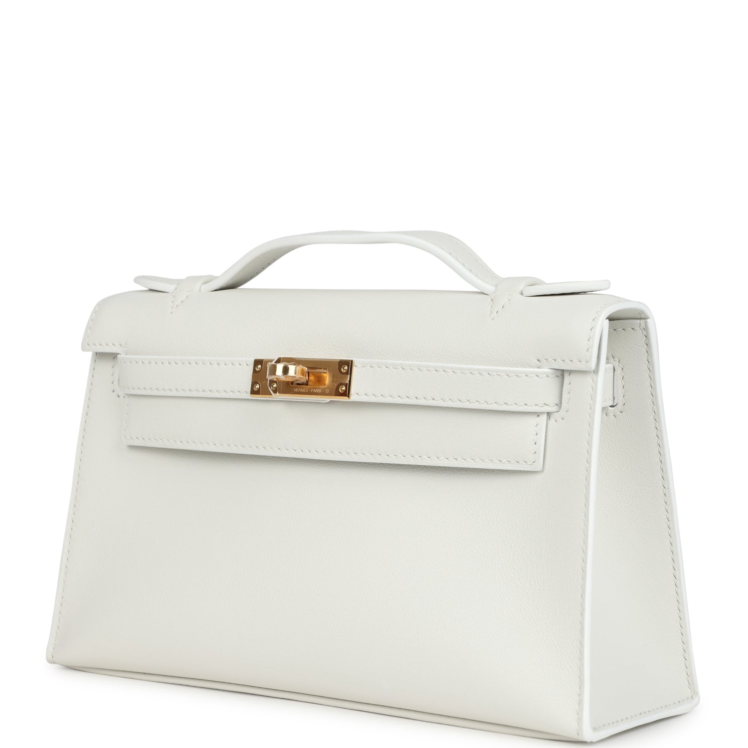 Hermes Kelly Pochette White Swift Gold Hardware