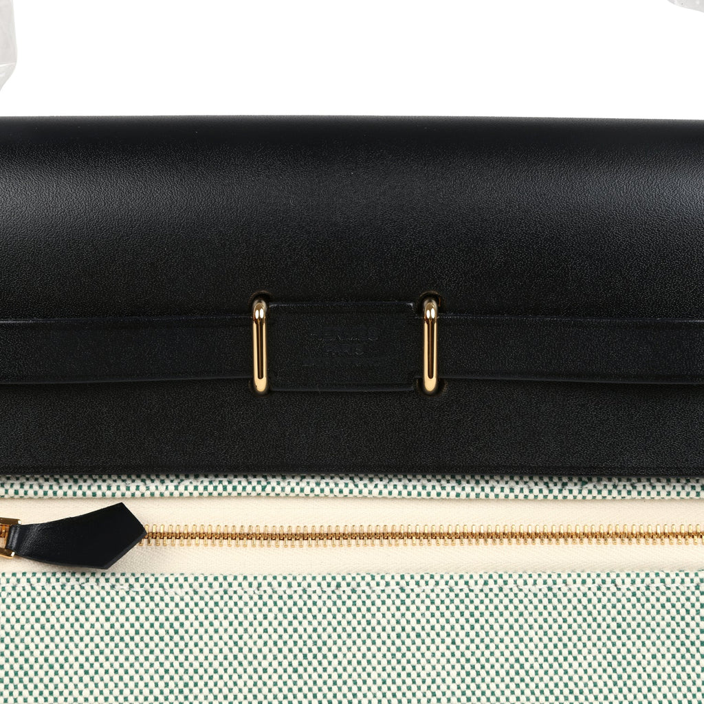 Hermes Herbag Zip 20 Mini Ecru and Vert Moyen Toile H Canvas and Black Vache Hunter Gold Hardware