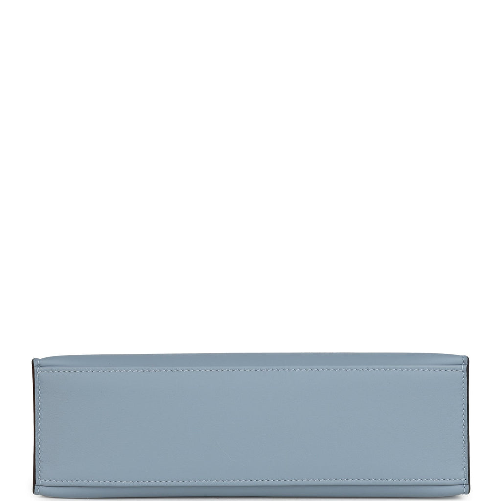 Hermes Kelly Pochette Bleu Lin Swift Palladium Hardware