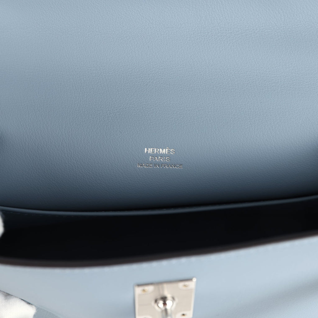 Hermes Kelly Pochette Bleu Lin Swift Palladium Hardware
