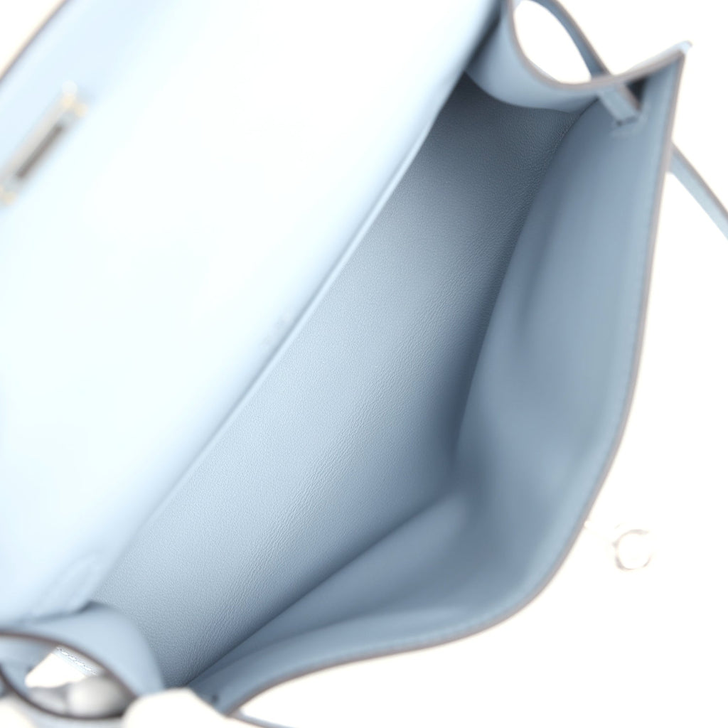 Hermes Kelly Pochette Bleu Lin Swift Palladium Hardware
