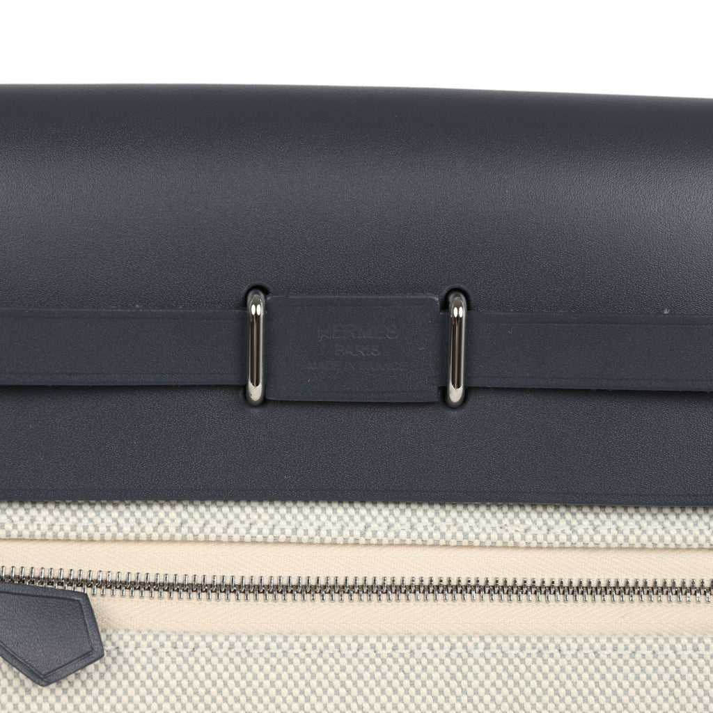 Hermes Herbag Zip 20 Mini Ecru and Bleu Glacier Toile H Canvas and Ardoise Vache Hunter Palladium Hardware