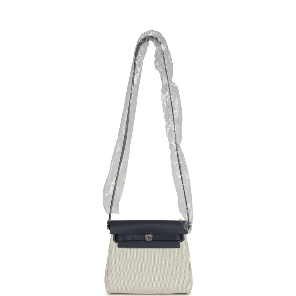 Hermes Herbag Zip 20 Mini Ecru and Bleu Glacier Toile H Canvas and Ardoise Vache Hunter Palladium Hardware