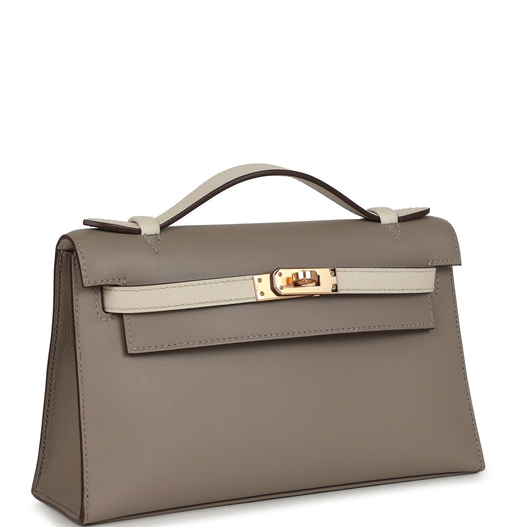 Hermes Special Order (HSS) Kelly Pochette Gris Asphalt and Beton Swift Rose Gold Hardware
