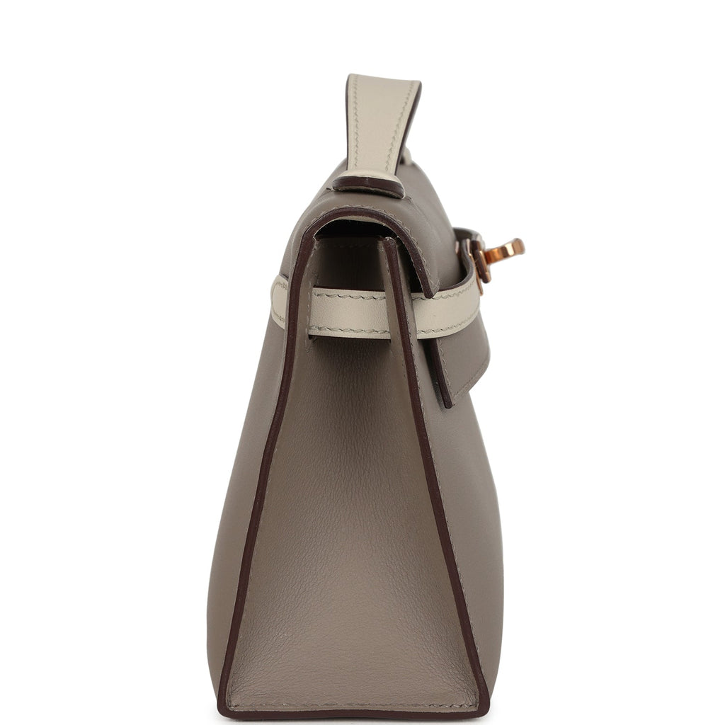 Hermes Special Order (HSS) Kelly Pochette Gris Asphalt and Beton Swift Rose Gold Hardware