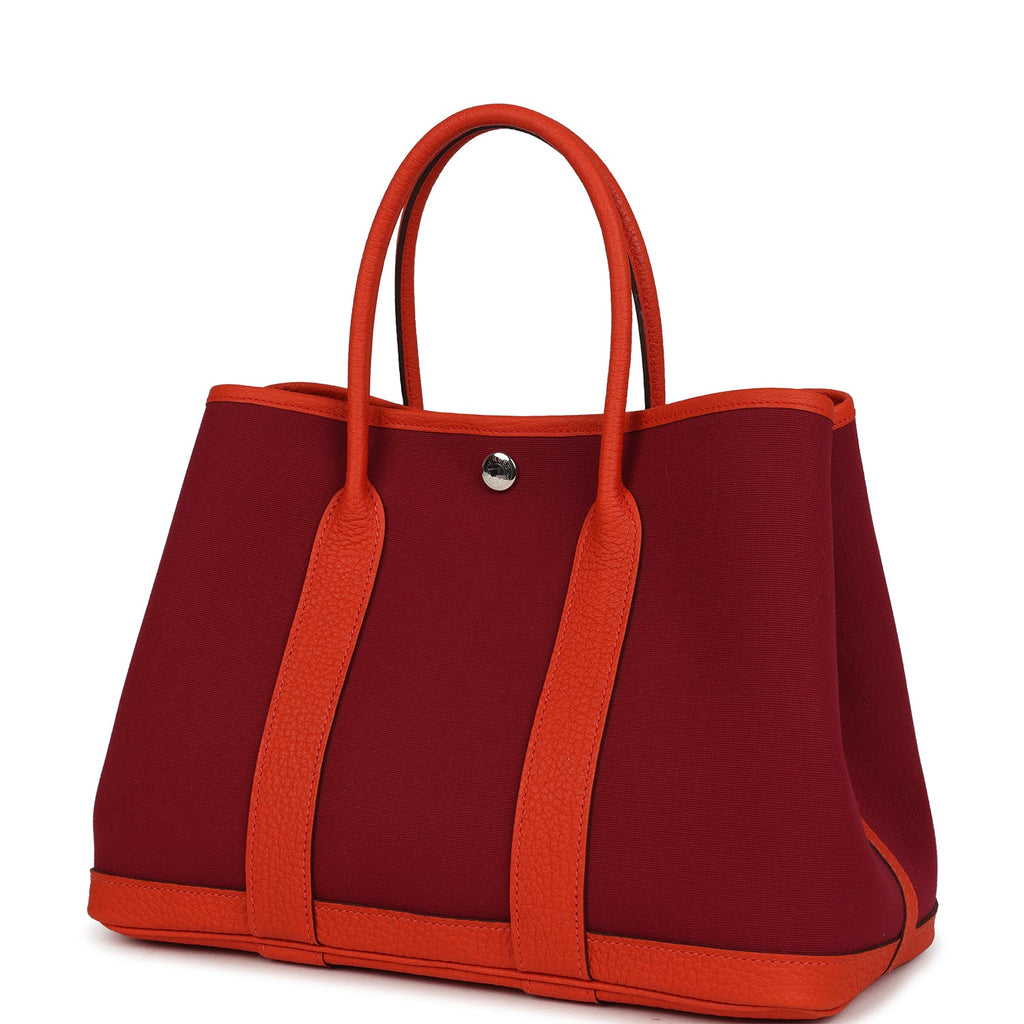 Hermes Garden Party 30 Rubis Officier Canvas and Capucine Negonda Palladium Hardware