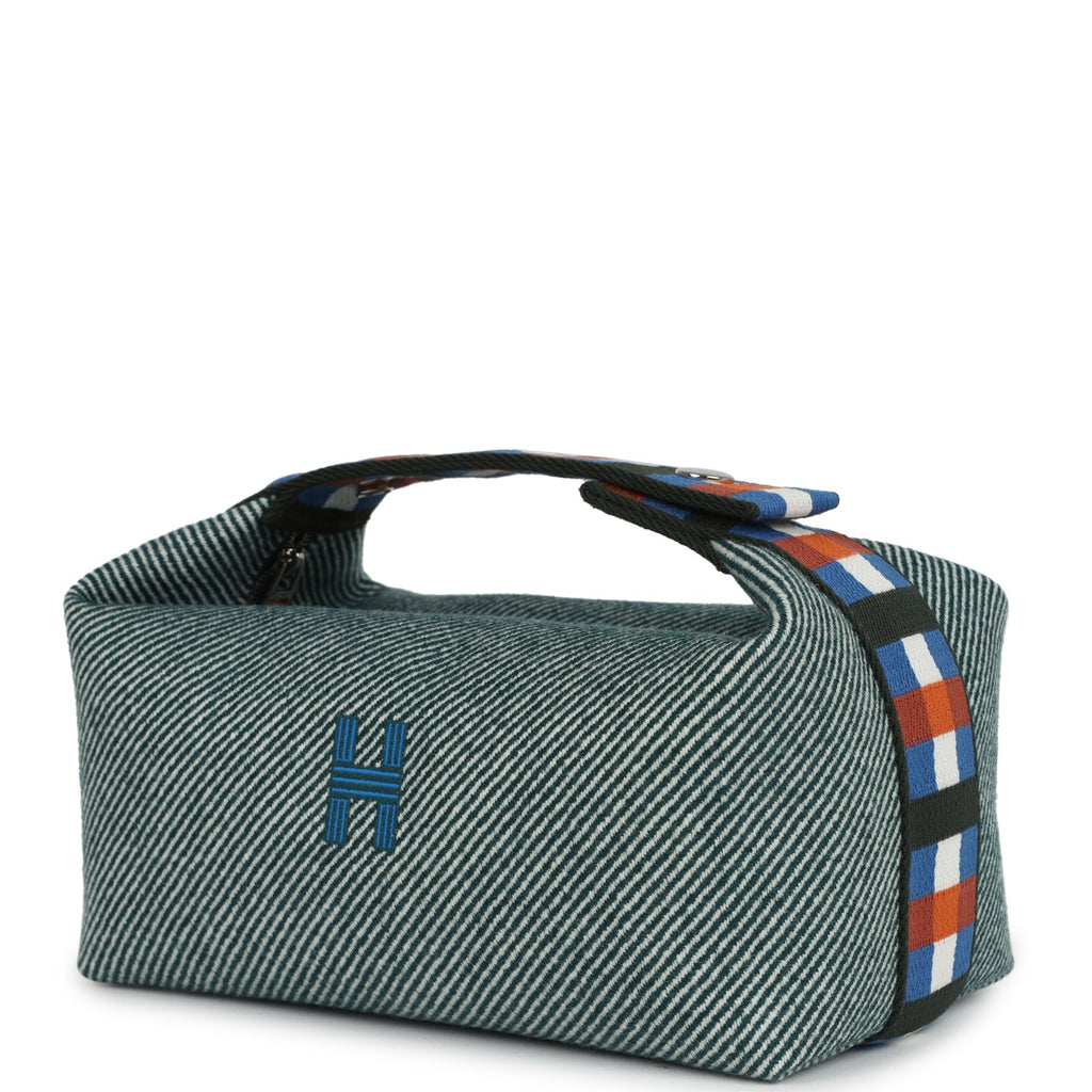 Hermes Bride-A-Brac Au Carre Case PM Vert Foret H Natte Canvas and Wool Palladium Hardware