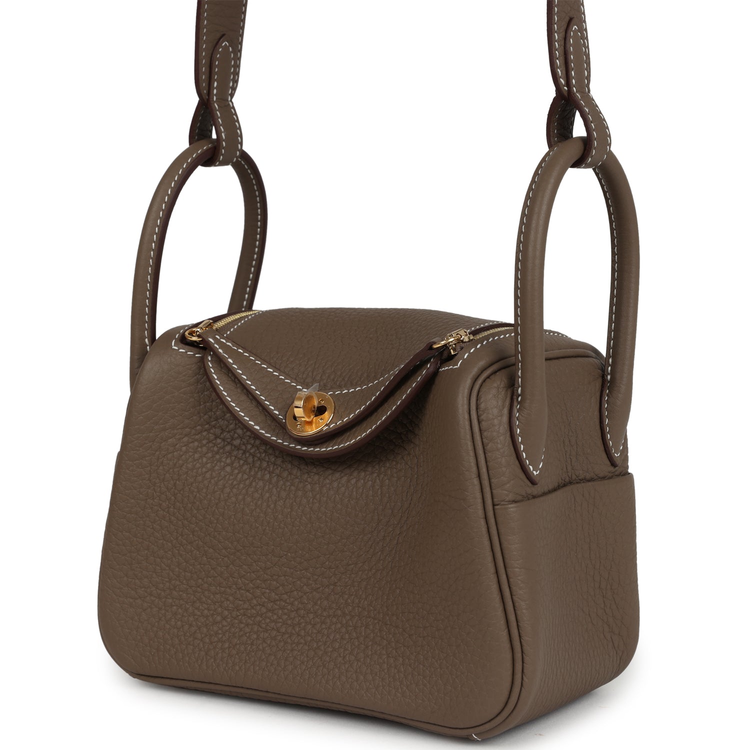 Hermes Mini Lindy II Etoupe Clemence Gold Hardware