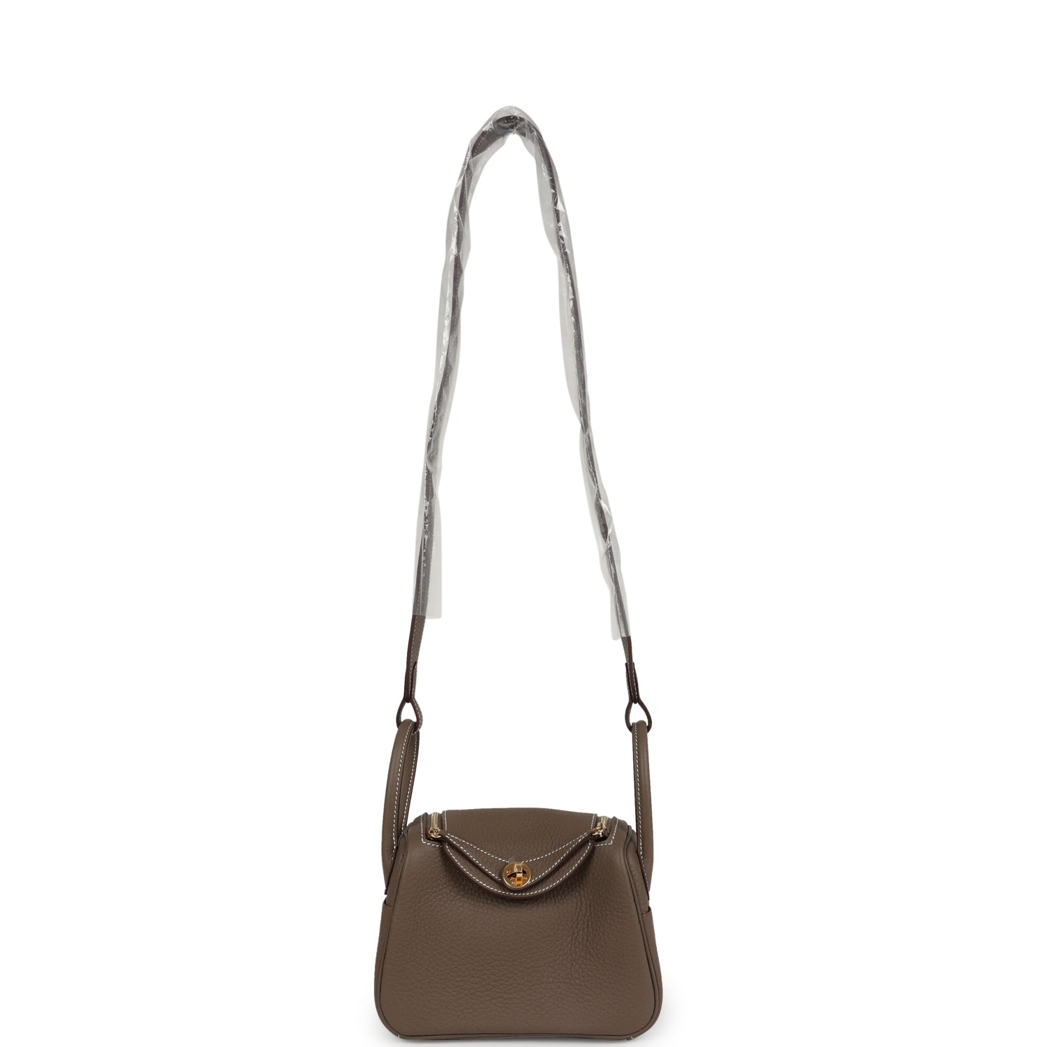 Hermes Mini Lindy II Etoupe Clemence Gold Hardware