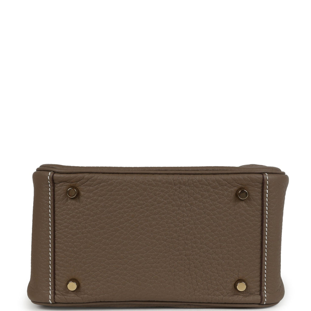 Hermes Mini Lindy II Etoupe Clemence Gold Hardware