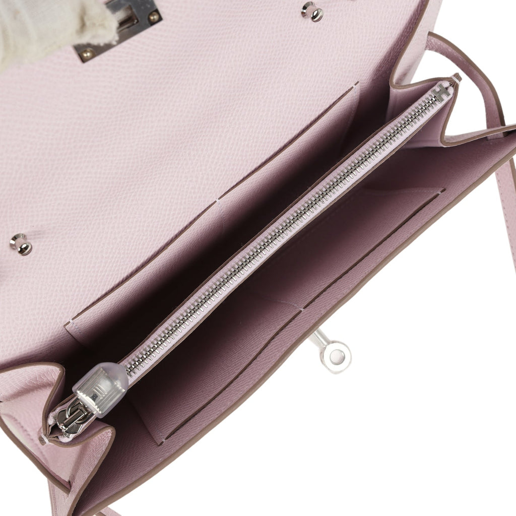Hermes Kelly Wallet To Go Mauve Pale Epsom Palladium Hardware