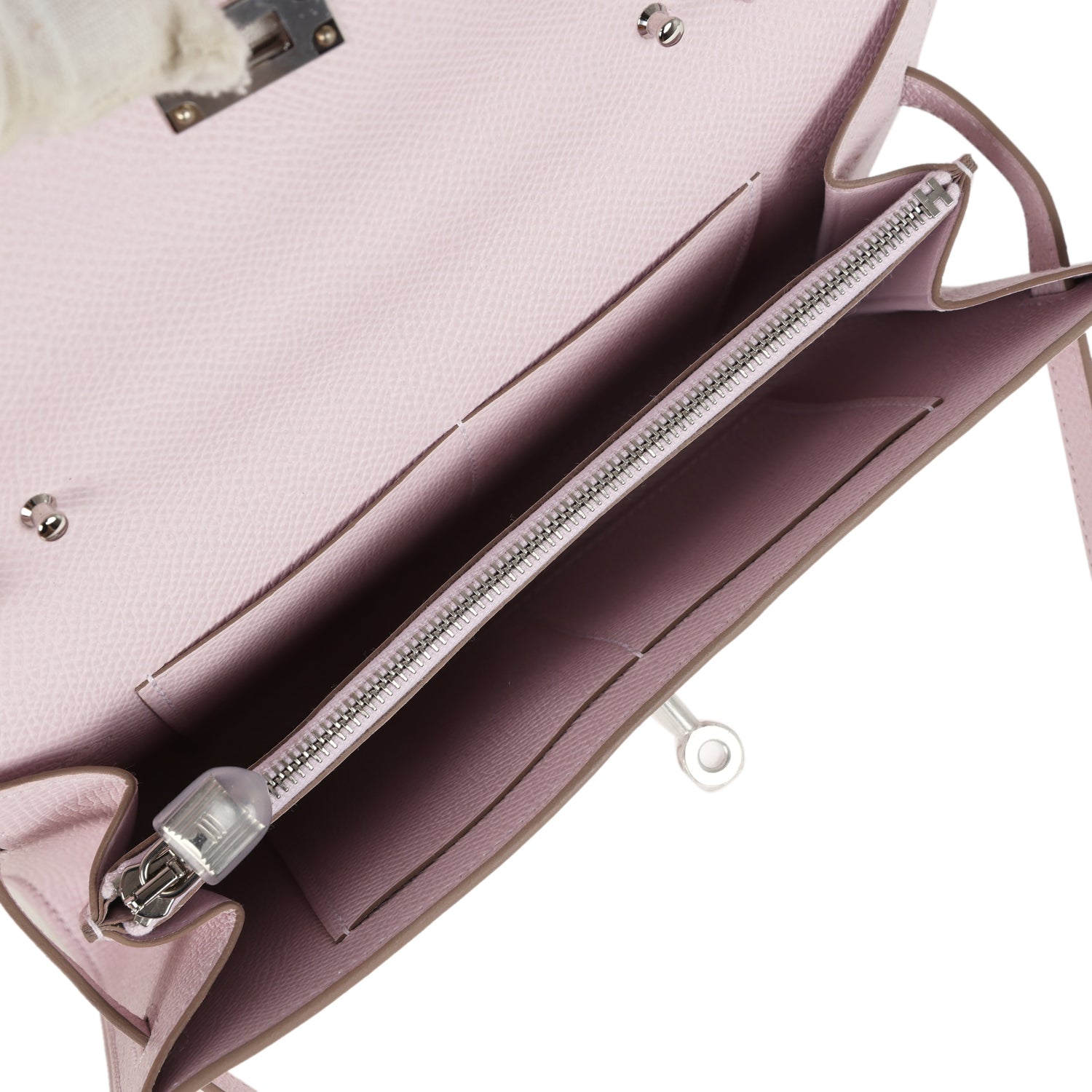 Hermes Kelly Wallet To Go Mauve Pale Epsom Palladium Hardware