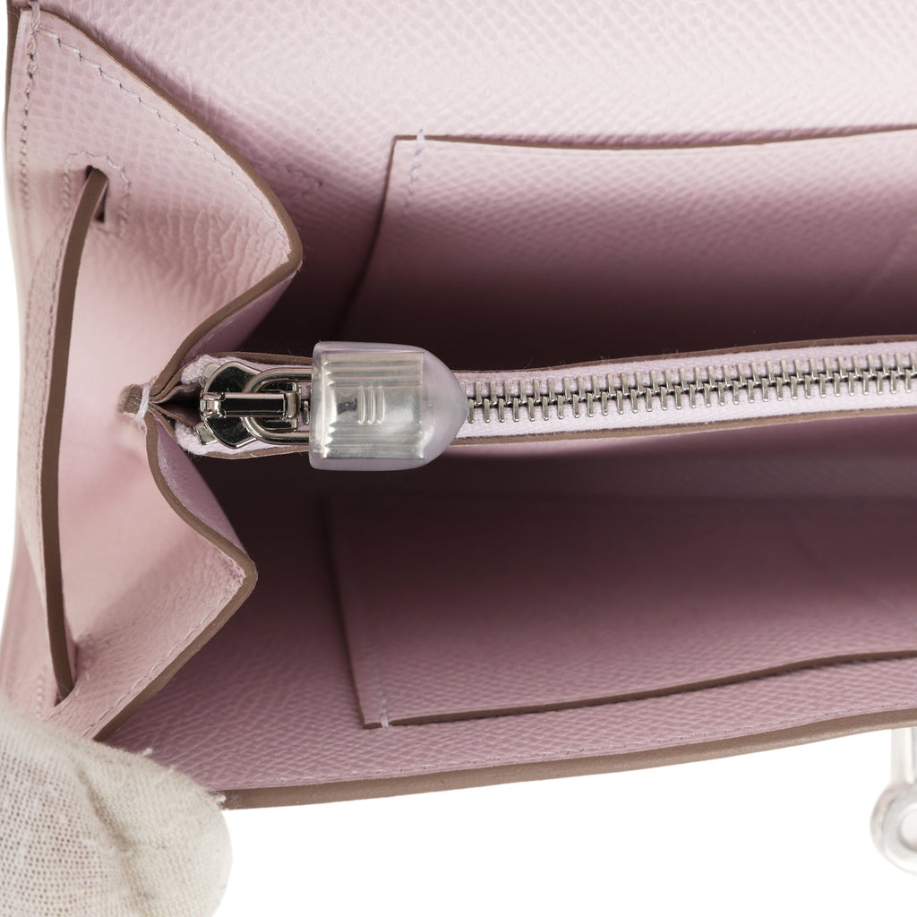 Hermes Kelly Wallet To Go Mauve Pale Epsom Palladium Hardware