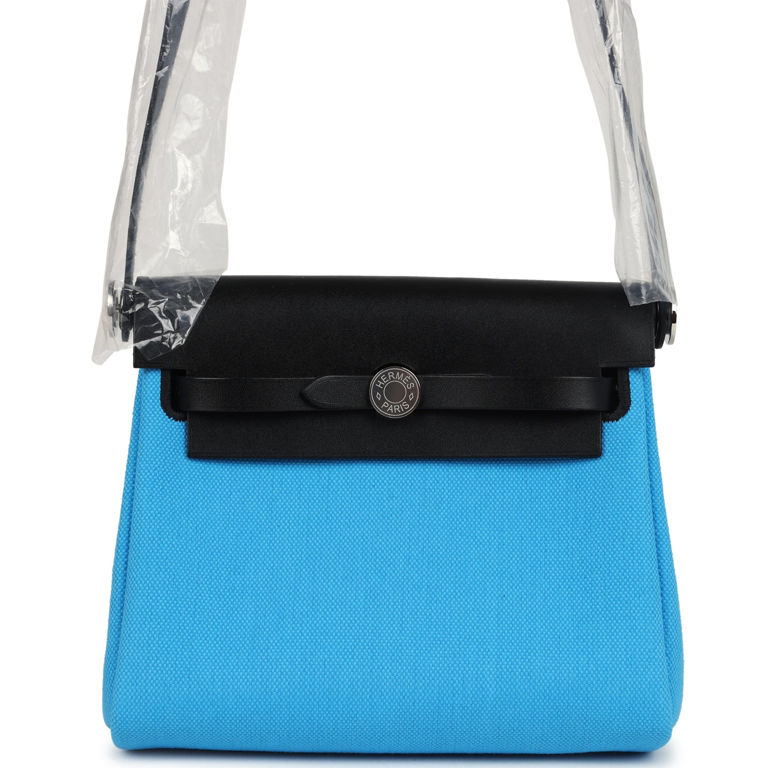 Hermes Herbag Zip 20 Mini Bleu Riviera Toile H Canvas and Black Vache Hunter Palladium Hardware