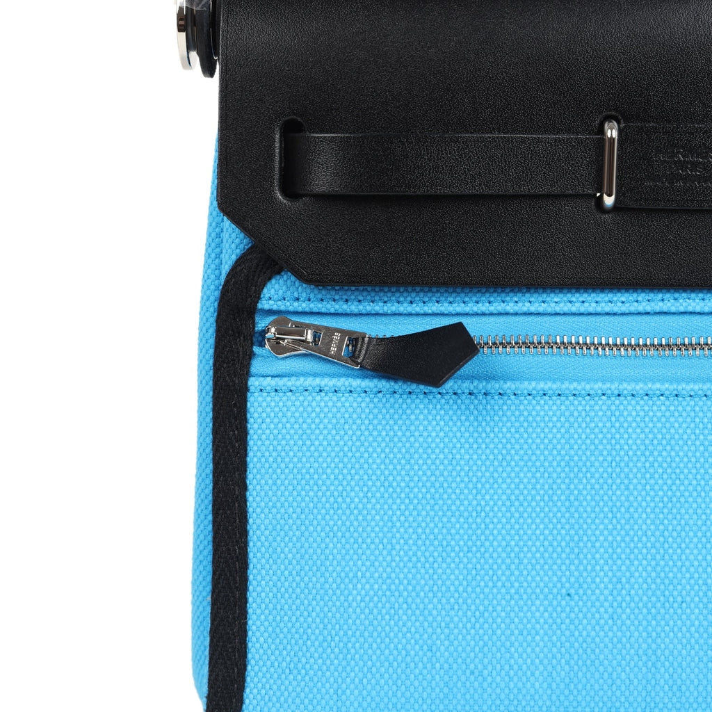 Hermes Herbag Zip 20 Mini Bleu Riviera Toile H Canvas and Black Vache Hunter Palladium Hardware