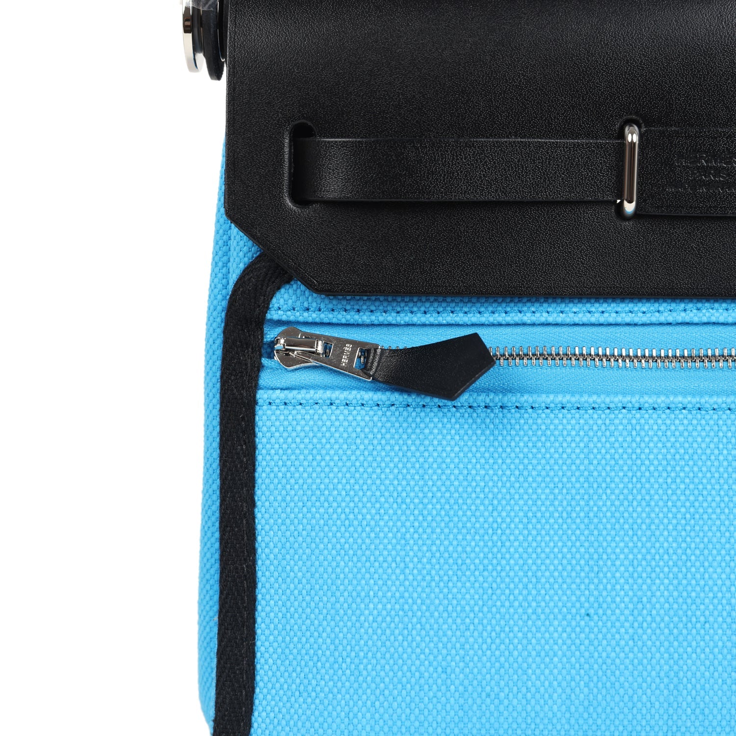 Hermes Herbag Zip 20 Mini Bleu Riviera Toile H Canvas and Black Vache Hunter Palladium Hardware