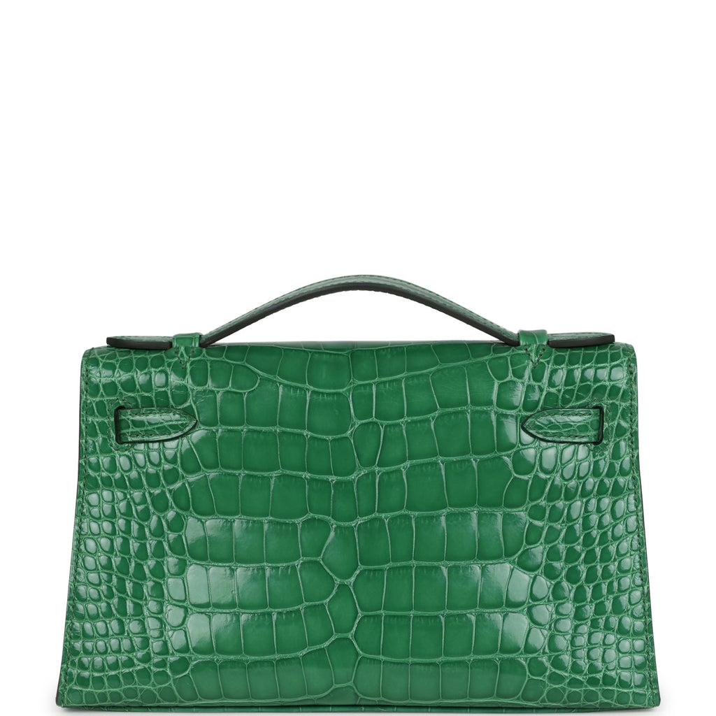 Hermes Kelly Pochette Cactus Shiny Alligator Gold Hardware