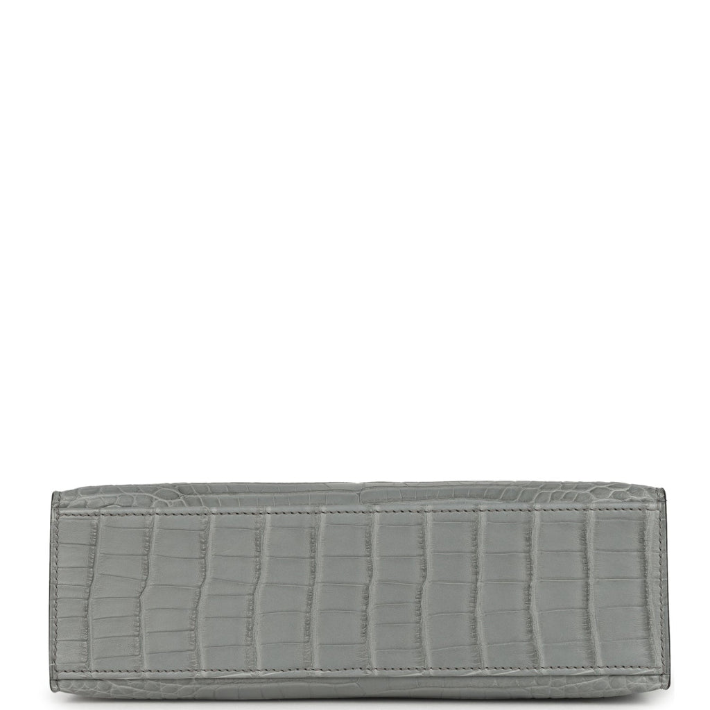 Hermes Kelly Pochette Gris Ciment Matte Alligator Palladium Hardware