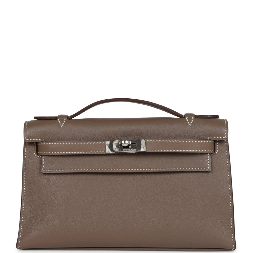 Hermes Kelly Pochette Etoupe Swift Palladium Hardware