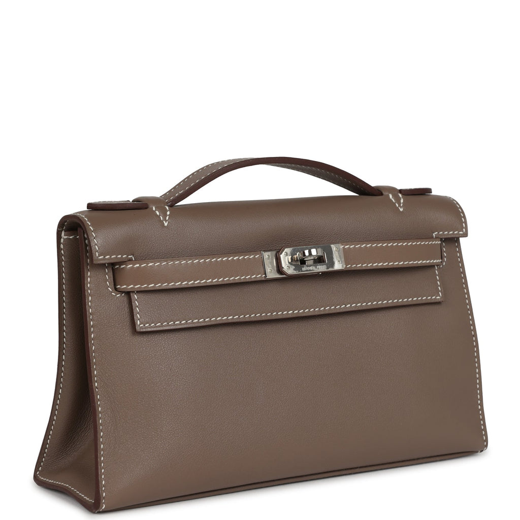 Hermes Kelly Pochette Etoupe Swift Palladium Hardware