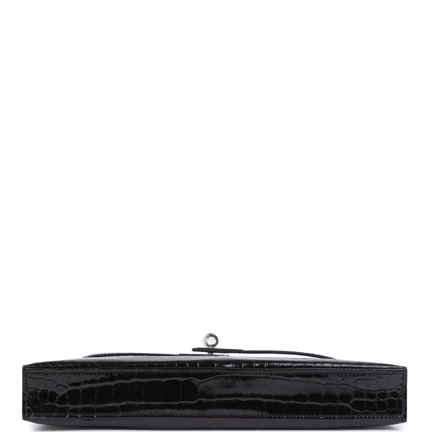 Hermes Kelly Elan Black Shiny Porosus Crocodile Palladium Hardware