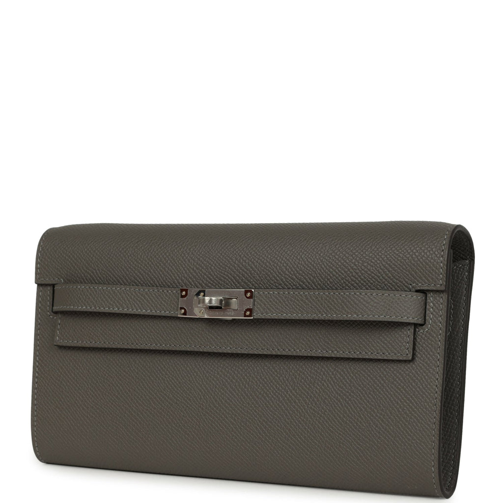 Hermes Kelly Wallet To Go Gris Meyer Epsom Palladium Hardware