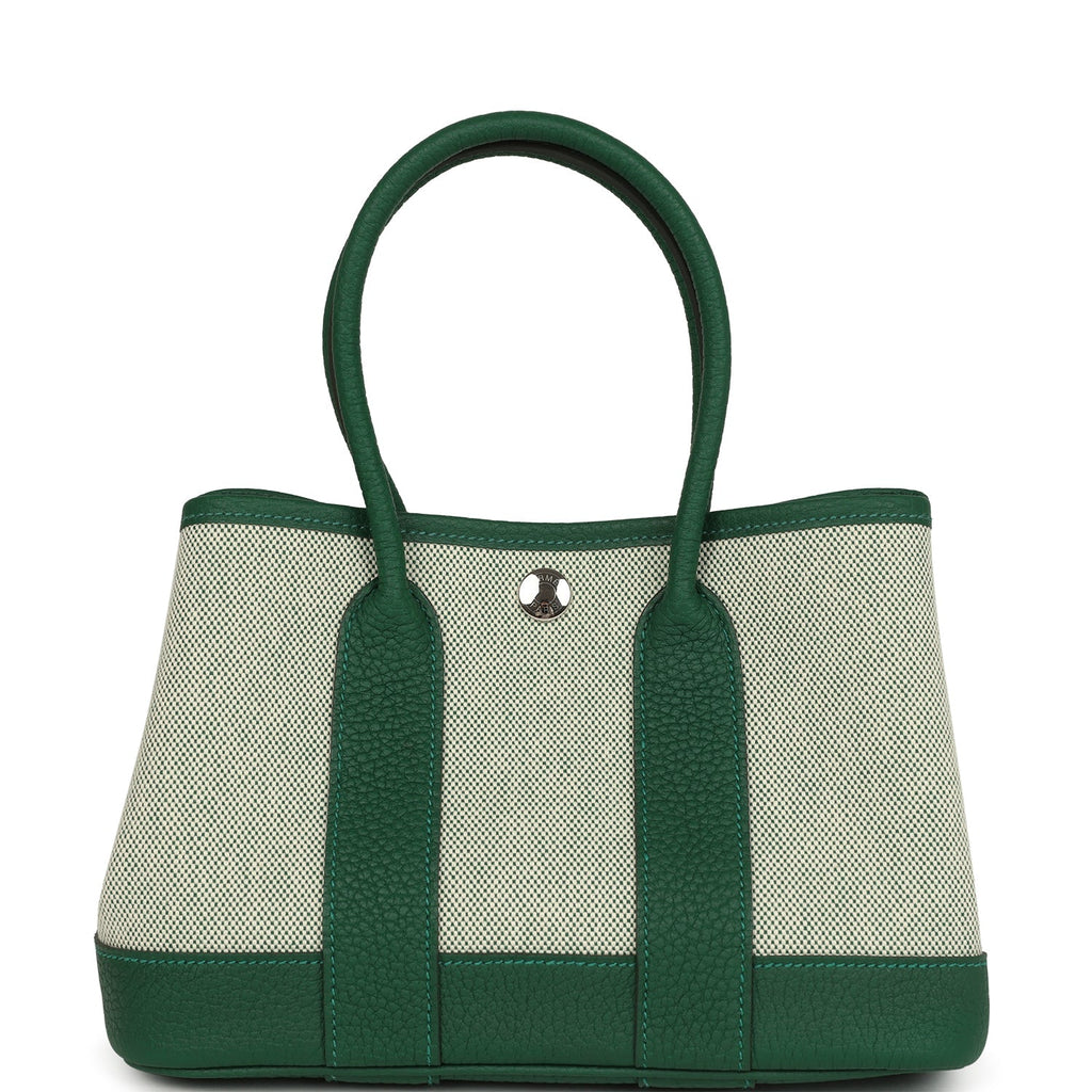Hermes Garden Party Neo 23 Vert Moyen-Ecru Toile H Canvas and Vert Moyen Negonda Palladium Hardware