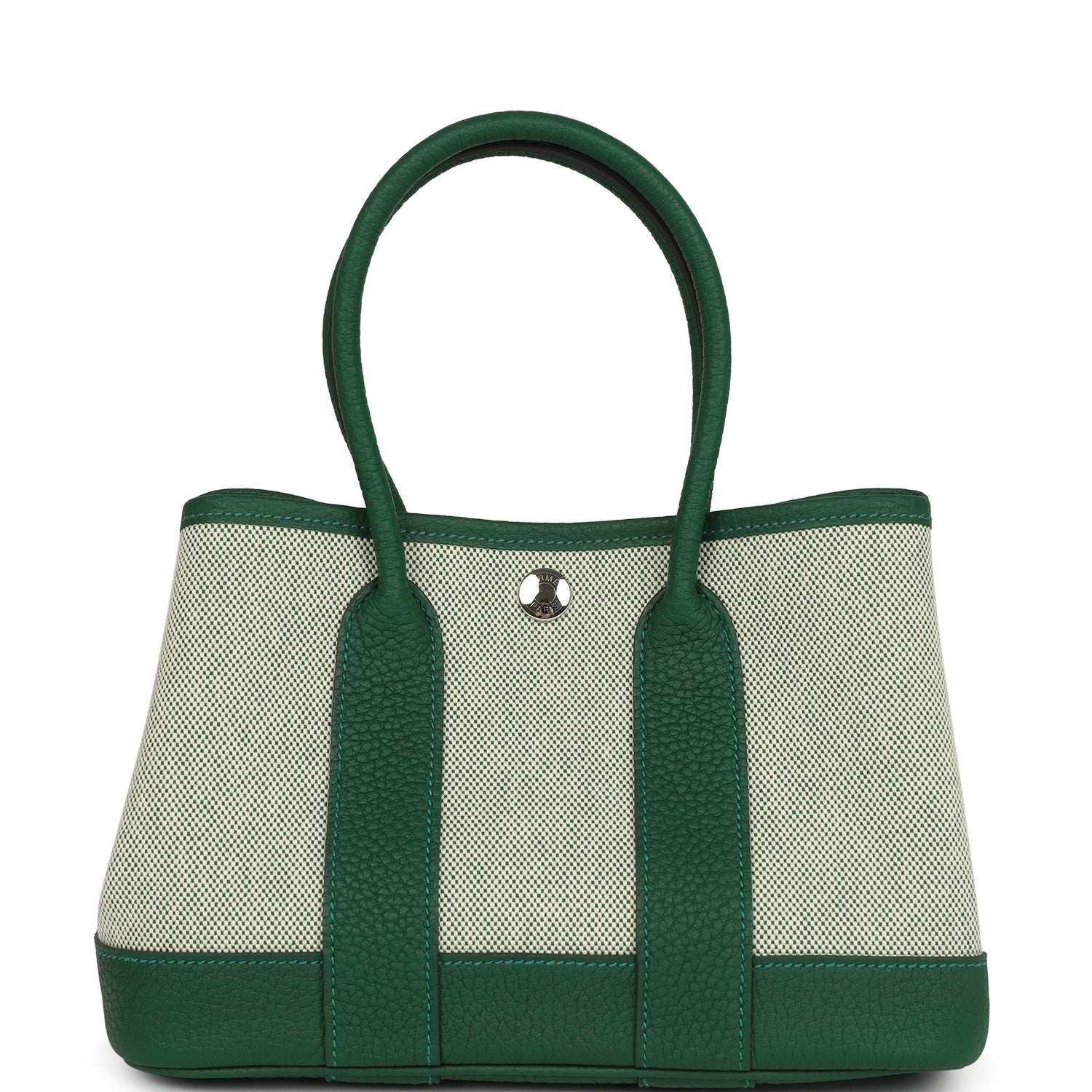 Hermes Garden Party Neo 23 Vert Moyen-Ecru Toile H Canvas and Vert Moyen Negonda Palladium Hardware