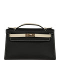Hermes Special Order (HSS) Kelly Pochette Black and Beton Swift Permabrass Hardware