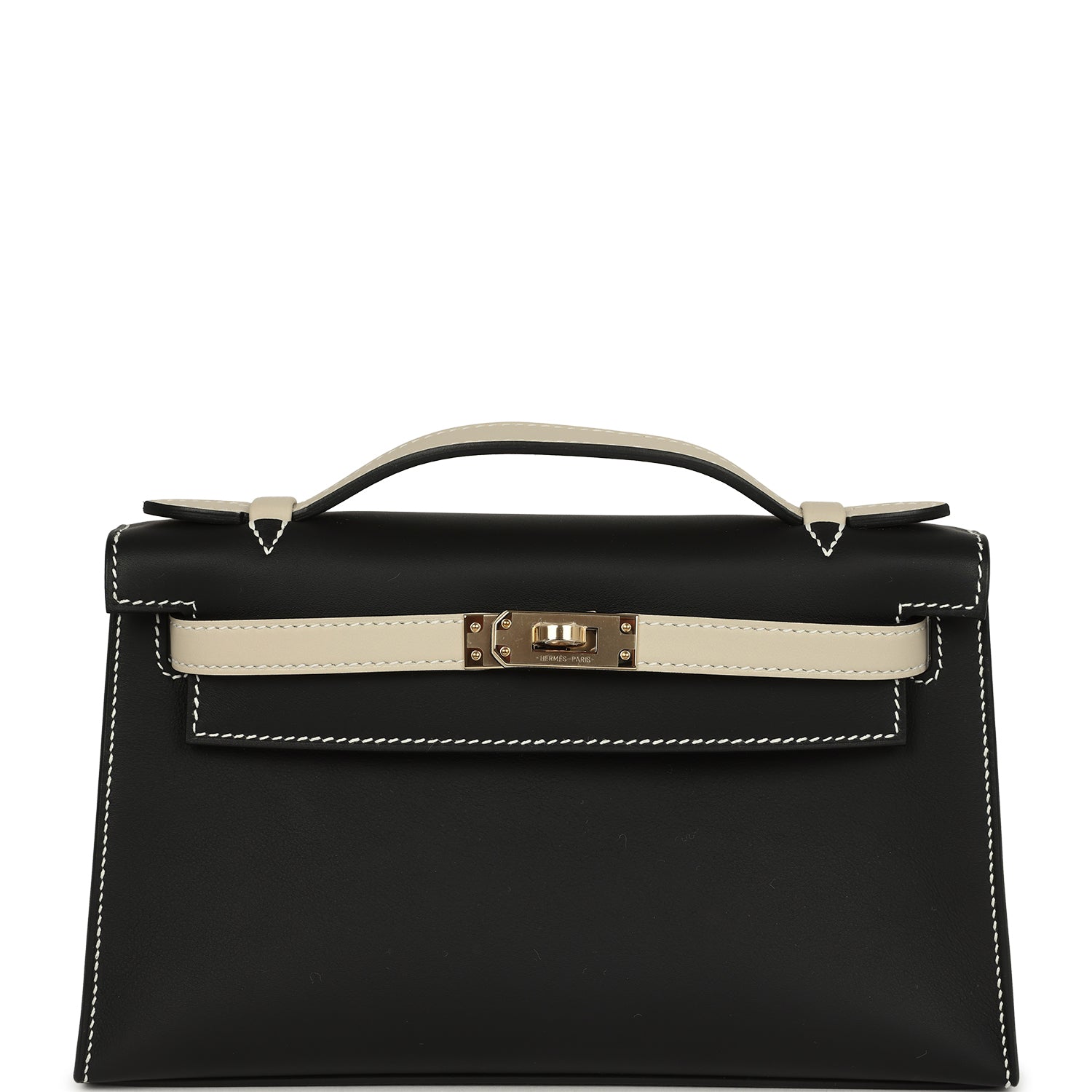 Hermes Special Order (HSS) Kelly Pochette Black and Beton Swift Permabrass Hardware